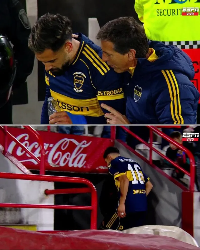 Confusión total: Merentiel salió a jugar el segundo tiempo, sin saber que iba a ser reemplazado por Giménez. Foto: captura de TV.