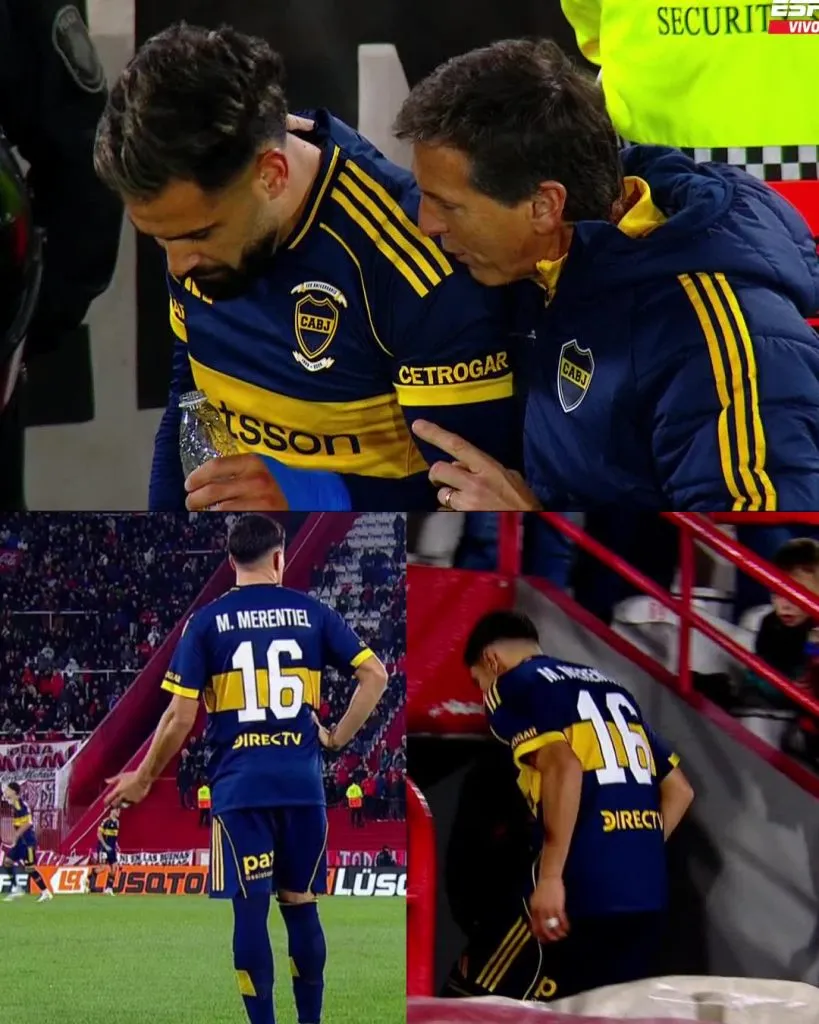 Merentiel salió a jugar el segundo tiempo, pero salió antes de que empiece. Un papelón. Foto: captura de TV.