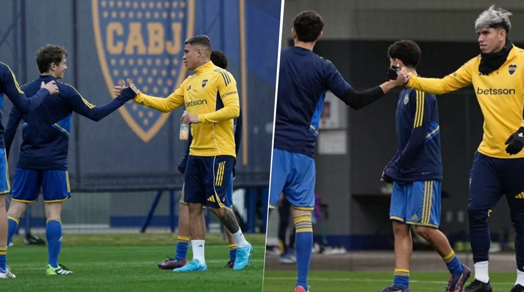 Costa y Palacios con los juveniles de Boca. (Boca Oficial)