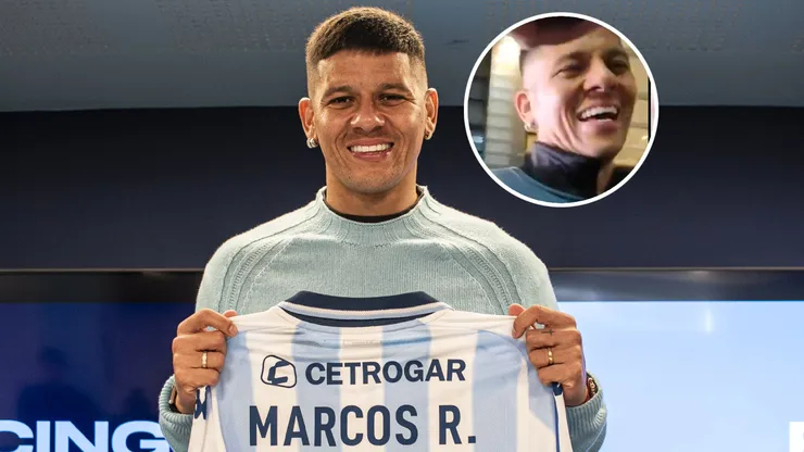 Rojo soltó una sonrisa ante un pedido de un hincha de Racing.