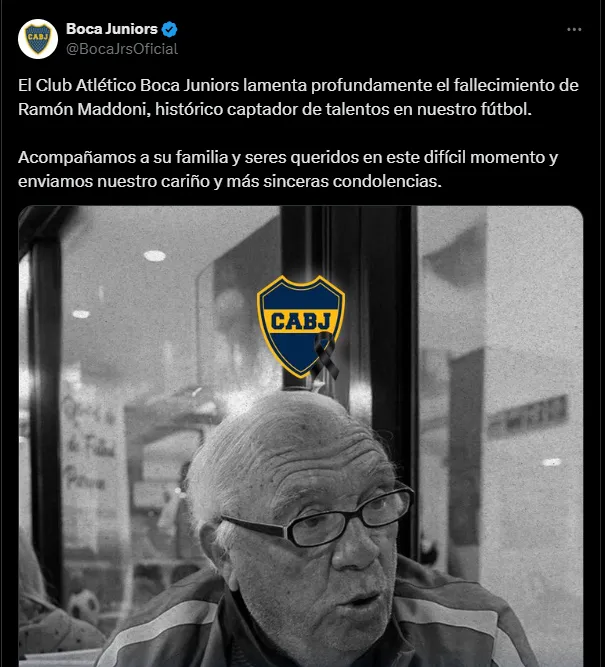 El comunicado de Boca por la muerte de Ramón Maddoni.