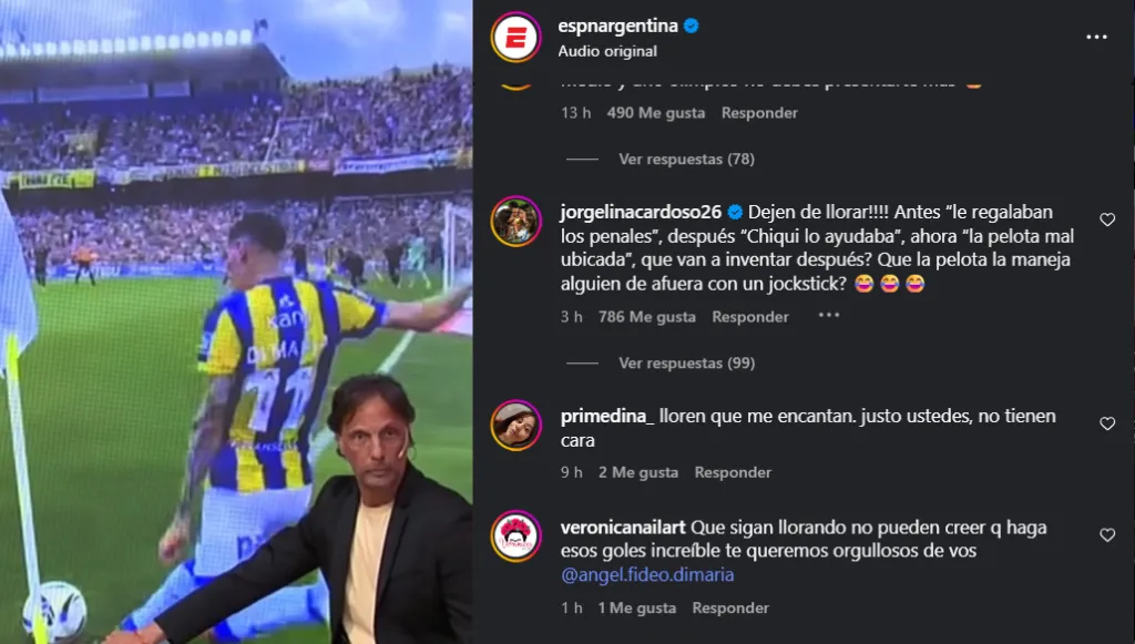 El comentario de la esposa de Di María sobre su gol polémico vs. Boca. (Captura)