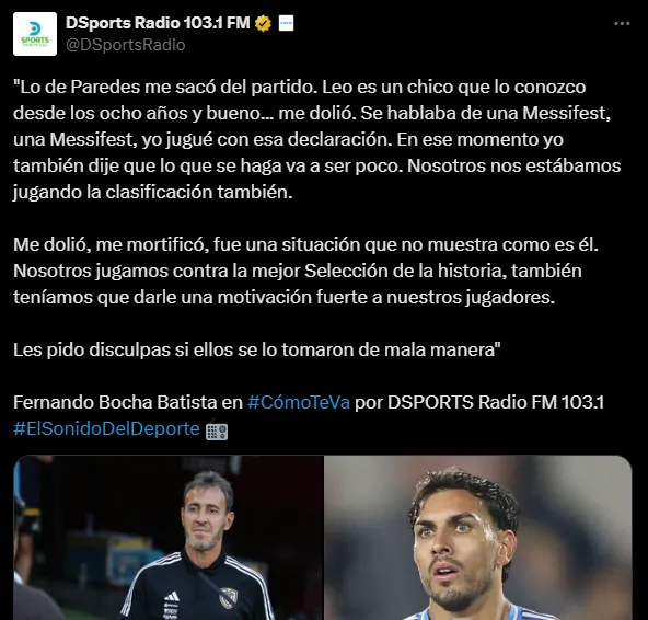 Batista habló de su cruce con Paredes. (Captura)