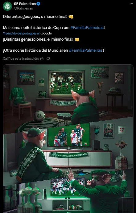 El posteo de Palmeiras para River. (Captura)