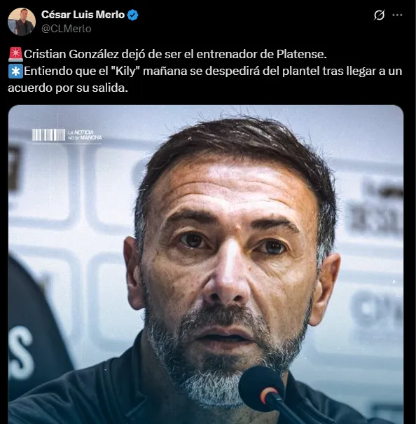 Kily González no es más técnico de Platense. (Captura)