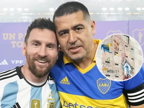 Con Riquelme y Messi: cómo es el mural gigante que se está pintando cerca de La Bombonera