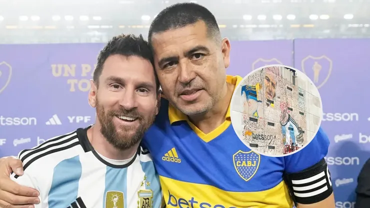 Román y Messi, protagonistas de un mural gigante.