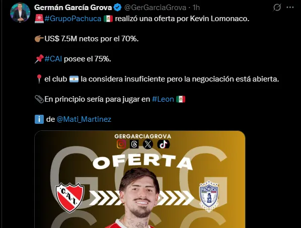 Independiente no dejará salir tan fácilmente a Lomónaco. (Captura)