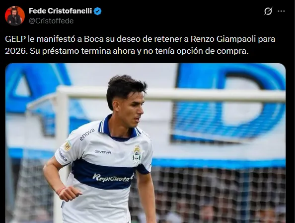 Gimnasia busca retener a Renzo Giampaoli. (Captura)