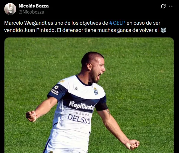 Gimnasia quiere a Weigandt. (Captura)