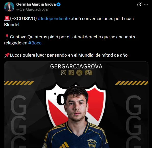 Independiente quiere a Blondel. (Captura)