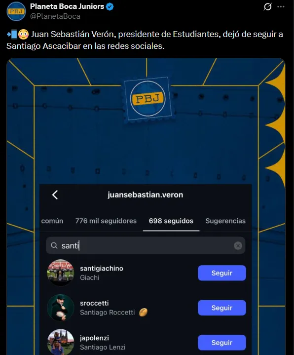 Verón no sigue más a Ascacibar en Instagram.