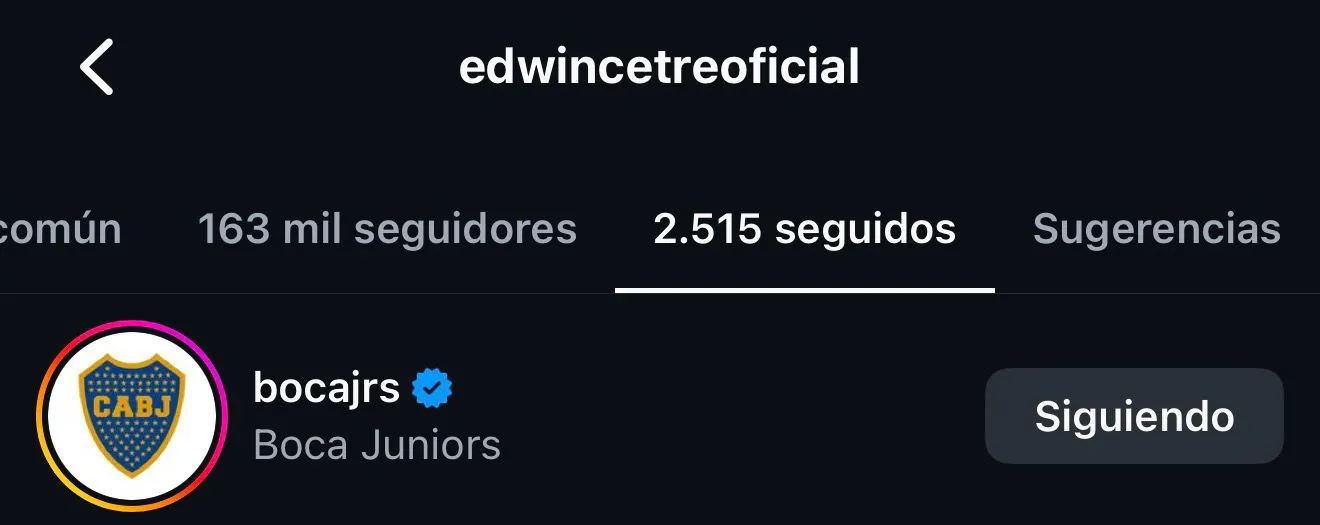 Cetré sigue a Boca en Instagram.