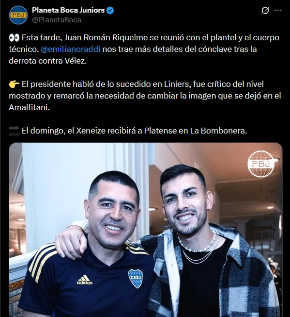 Riquelme habló con el plantel de Boca.