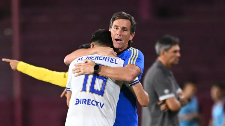 El DT Xeneize habló sobre el particular festejo con Merentiel.