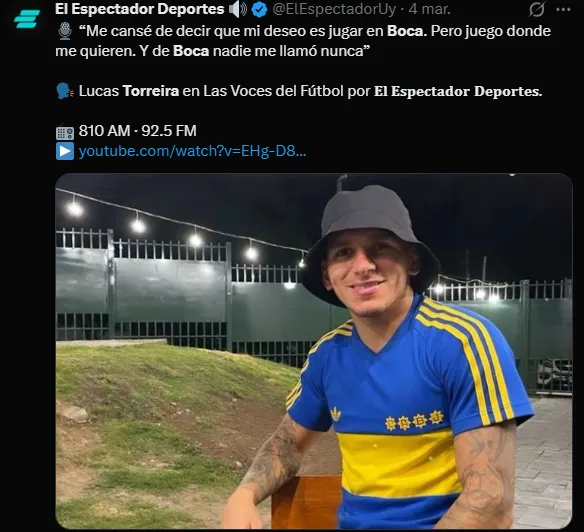 Torreira apuntó contra Boca. (Captura)