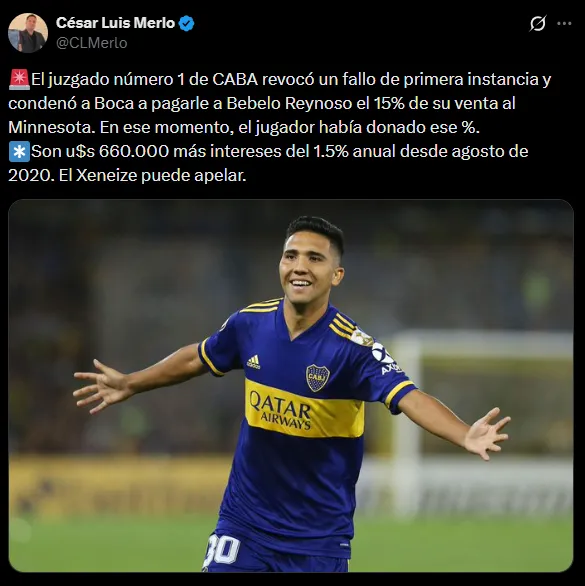 Bebelo Reynoso le ganó un juicio a Boca. (Captura)