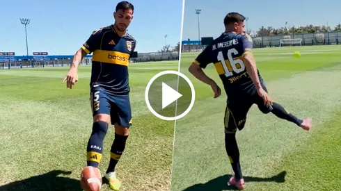 El divertido mano a mano entre Paredes y Merentiel: jueguitos con pelotas de tenis y fútbol americano