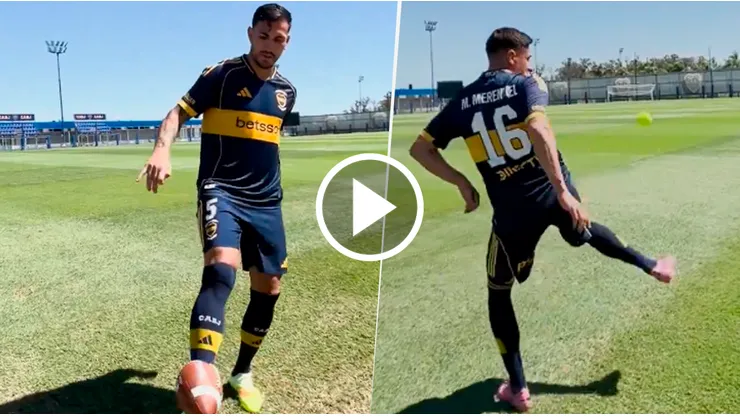 El divertido mano a mano entre Paredes y Merentiel: jueguitos con pelotas de tenis y fútbol americano