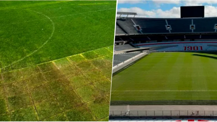 El campo de juego del Monumental está en pésimo estado.