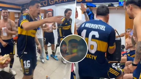 Los festejos de Boca en el vestuario del Monumental.
