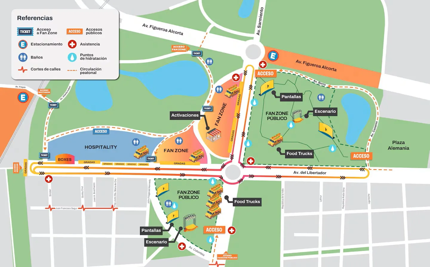 El mapa para el evento de Franco Colapinto en Buenos Aires. Foto: GCBA