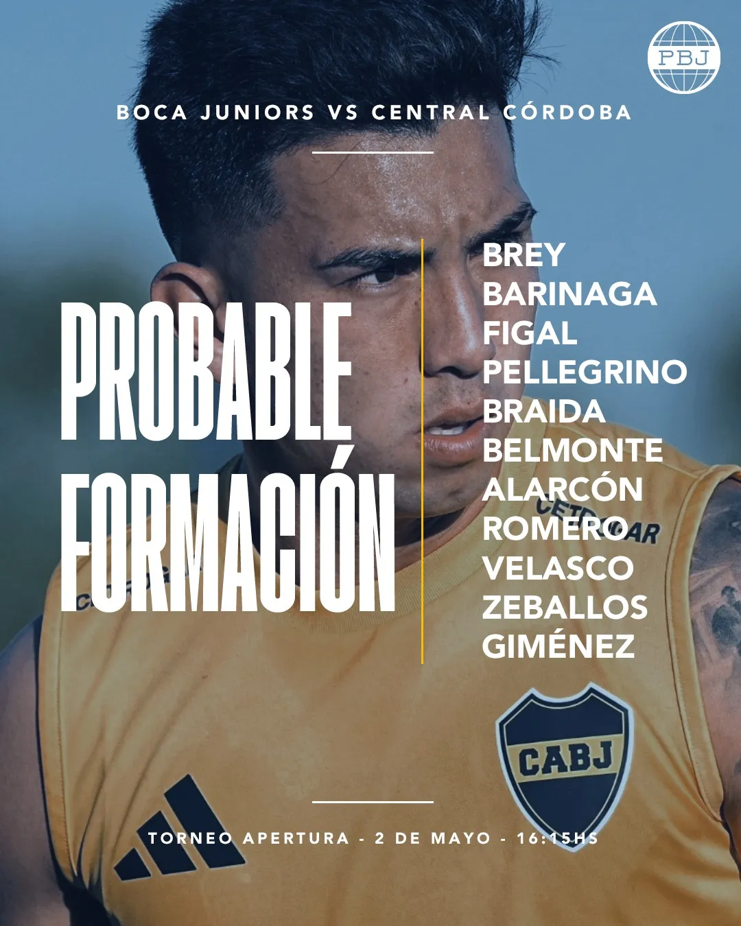 La formación de Boca vs. Central Córdoba.