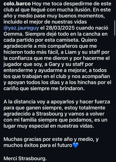 El posteo del Colo Barco en Instagram.