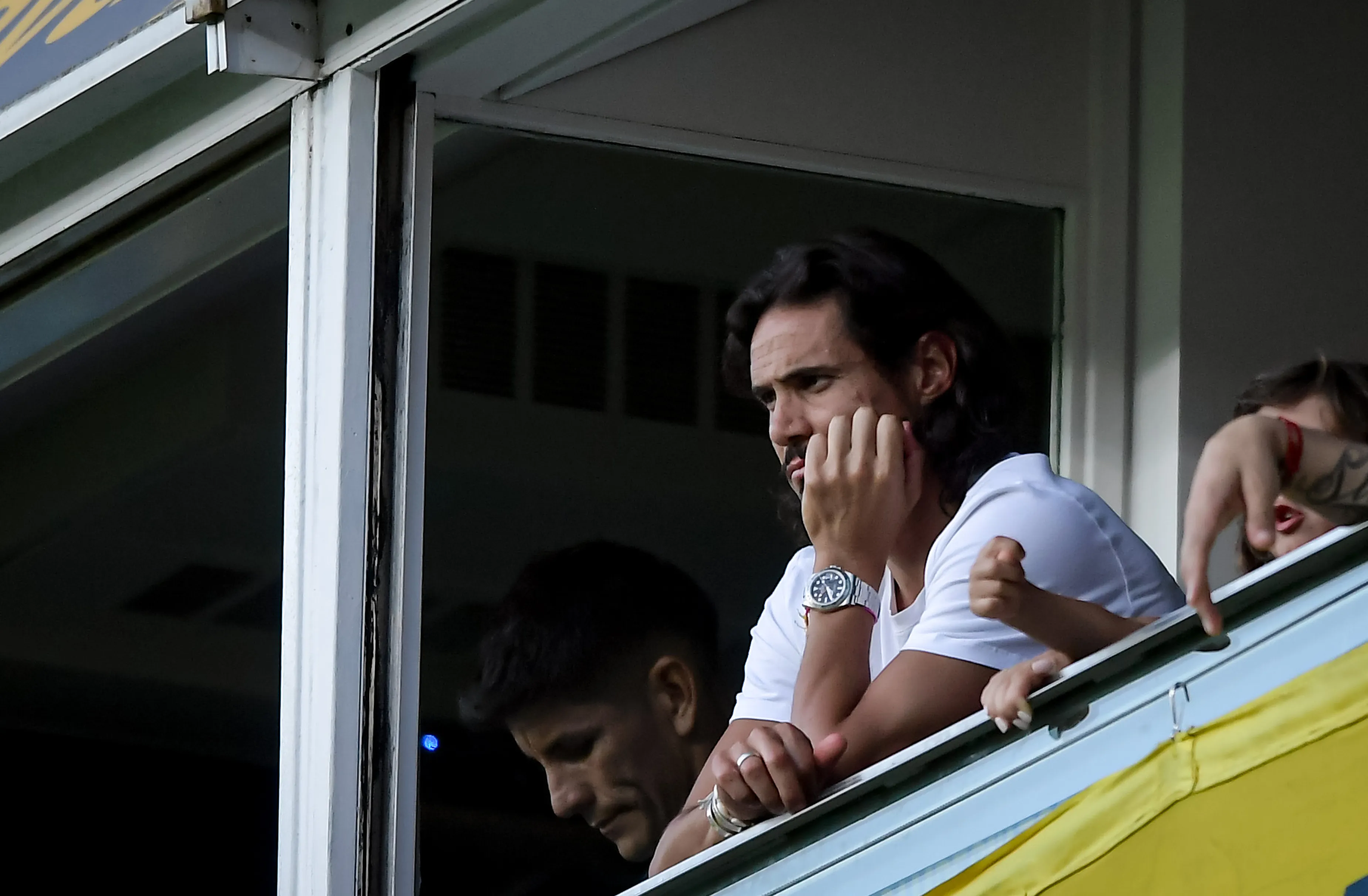Cavani en su palco en La Bombonera. (Getty)