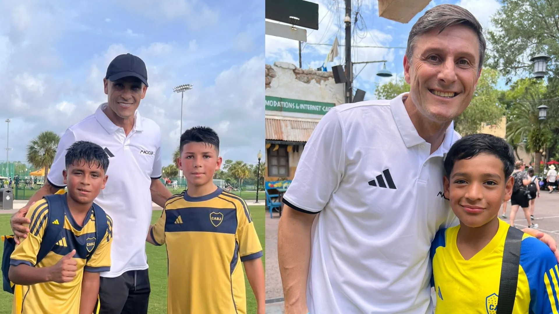 Rivaldo y Zanetti saludaron a los chicos de Boca. (Gentileza Karina Valles)