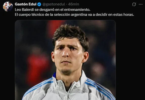 Balerdi, lesionado en la Selección Argentina. (Captura)