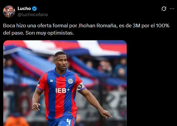 Boca quiere formalmente a Romaña. (Captura)
