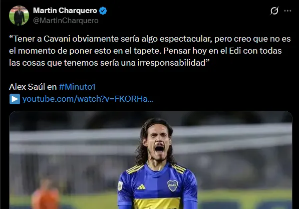 Nacional no buscará a Cavani. (Captura)