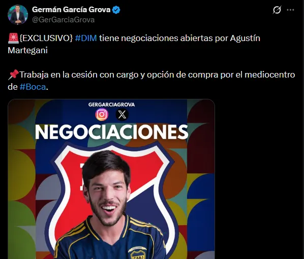 DIM negocia con Boca y quiere a Martegani. (Captura)