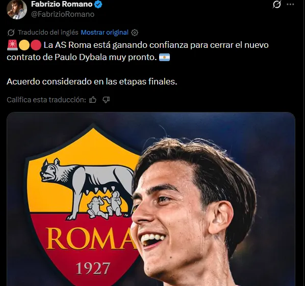 Dybala seguiría en la Roma. (Captura)