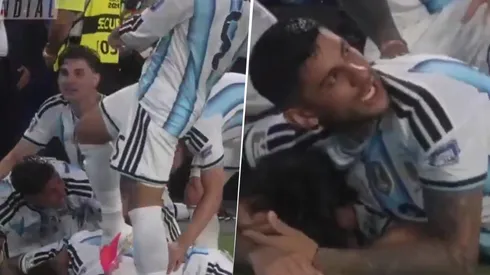 El divertido momento entre Paredes y "Cuti" Romero en pleno festejo ante Cabo Verde.
