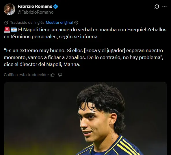 Napoli habló de Zeballos. (Captura)