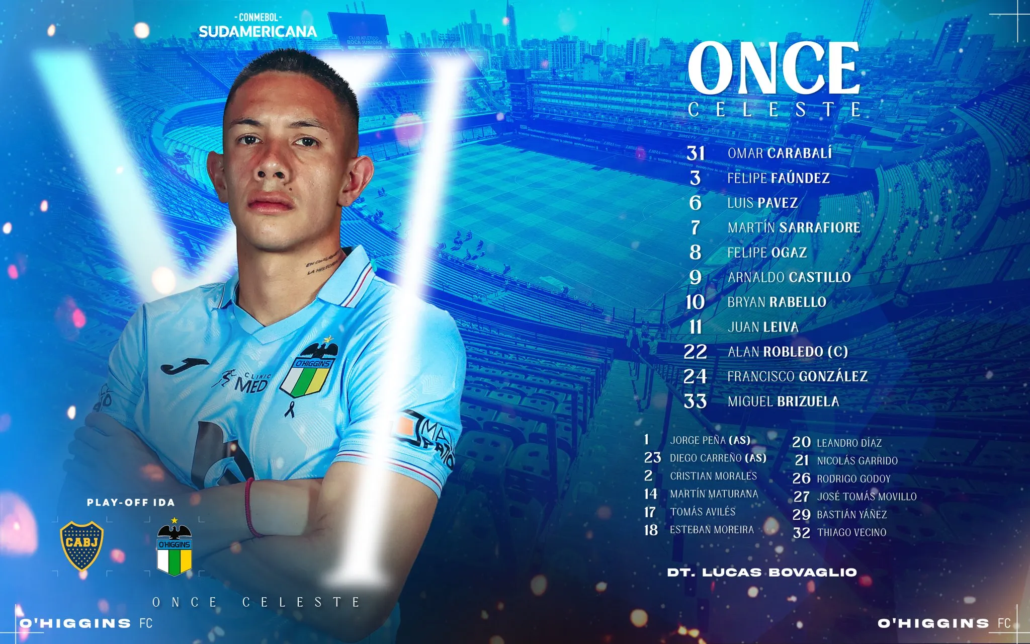 Bovaglio definió el once de O'Higgins vs. Boca. Foto: O'Higgins Oficial.