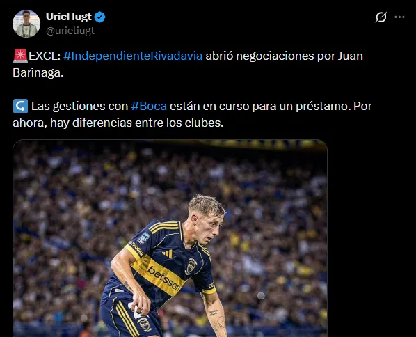 Independiente Rivadavia quiere a Barinaga. (Captura)