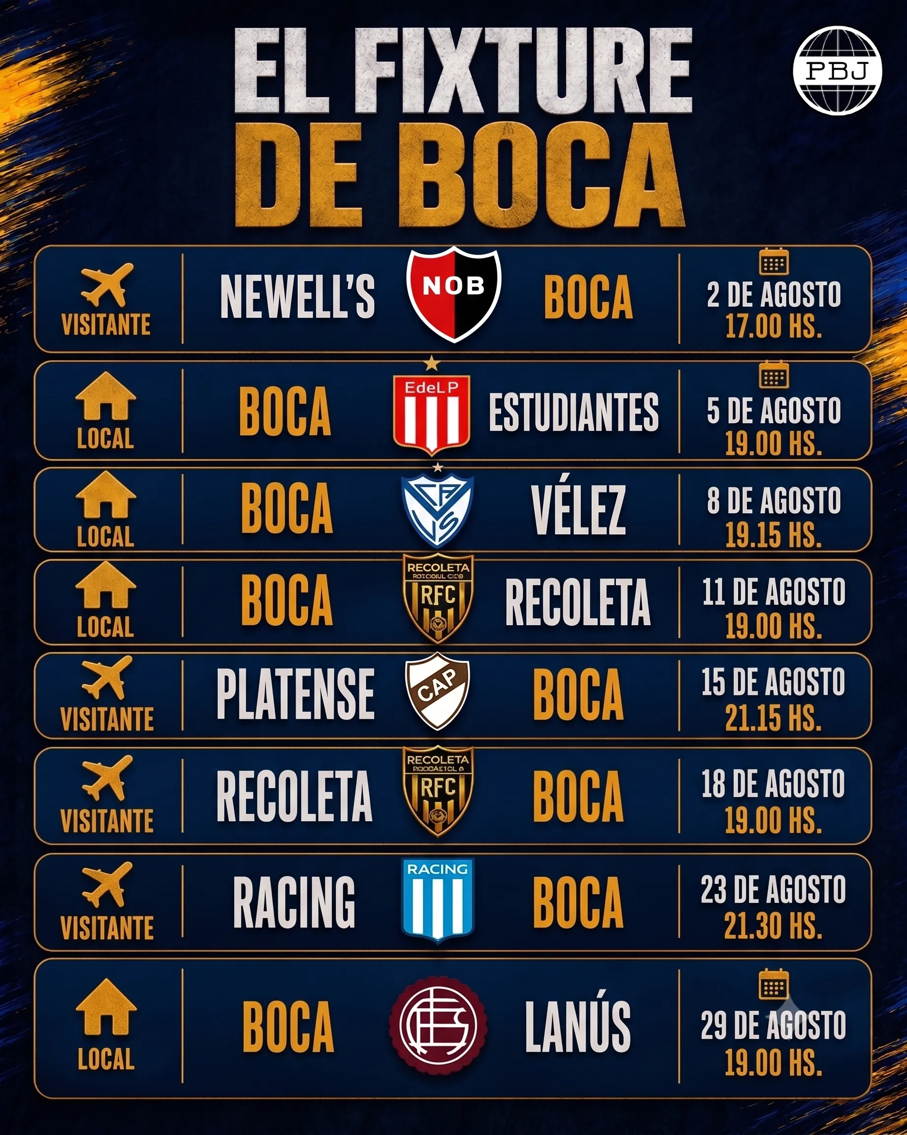 El calendario de Boca para lo que viene.