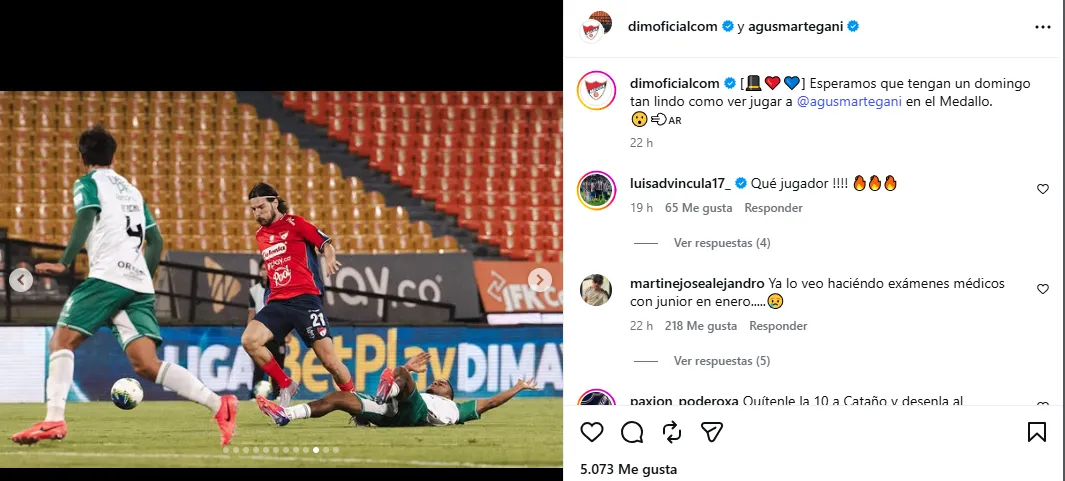 El DIM hizo una publicación elogiando a Martegani.