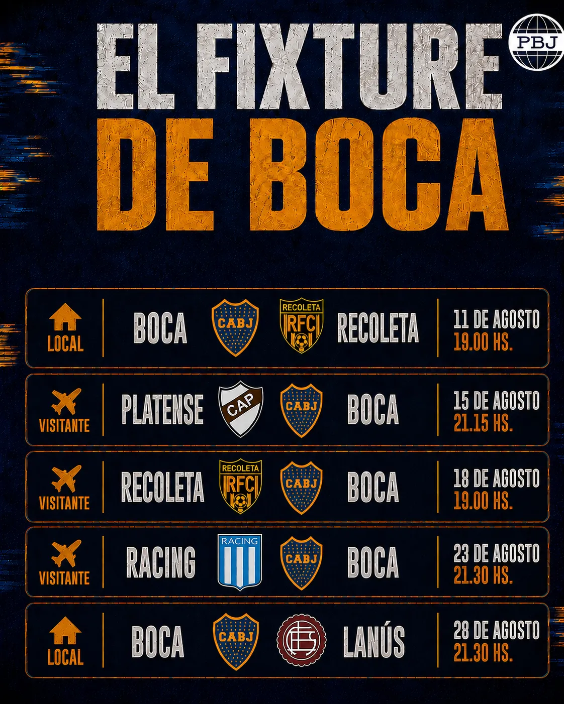 La agenda de Boca en agosto.