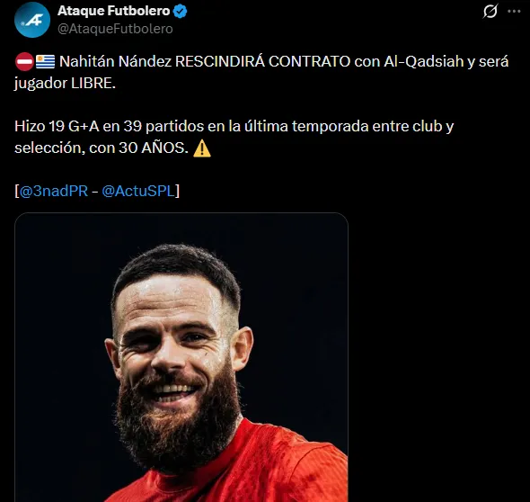 Nández se irá de Arabia Saudita. (Captura)