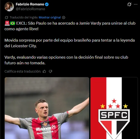 San Pablo quiere a Vardy. (Captura)