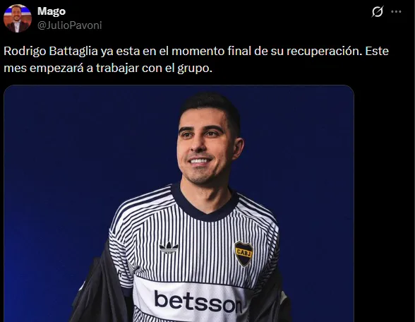 Battaglia, cerca de recuperarse en Boca. (Captura)