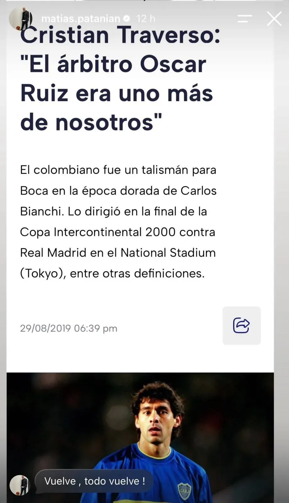 El posteo de Patanian en redes. (Captura)